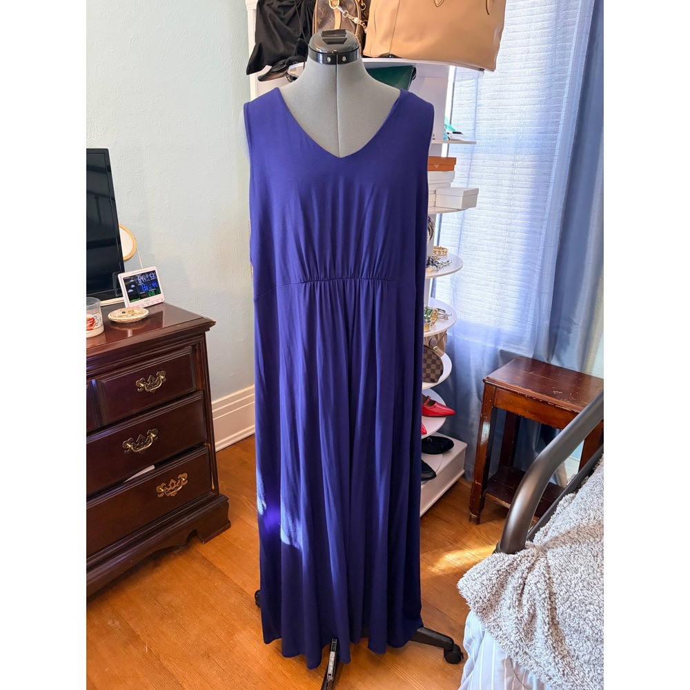 Coldwater Creek Maxi Dress 2X Cobalt Blue V-Neck Empire Waist Minimalist Cruise